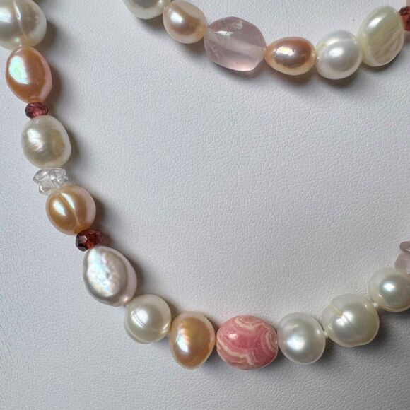 Vintage Honora 40" Pearl & Gemstone Necklace & Bracelet Set Pink Rhodochrosite - Picture 15 of 16